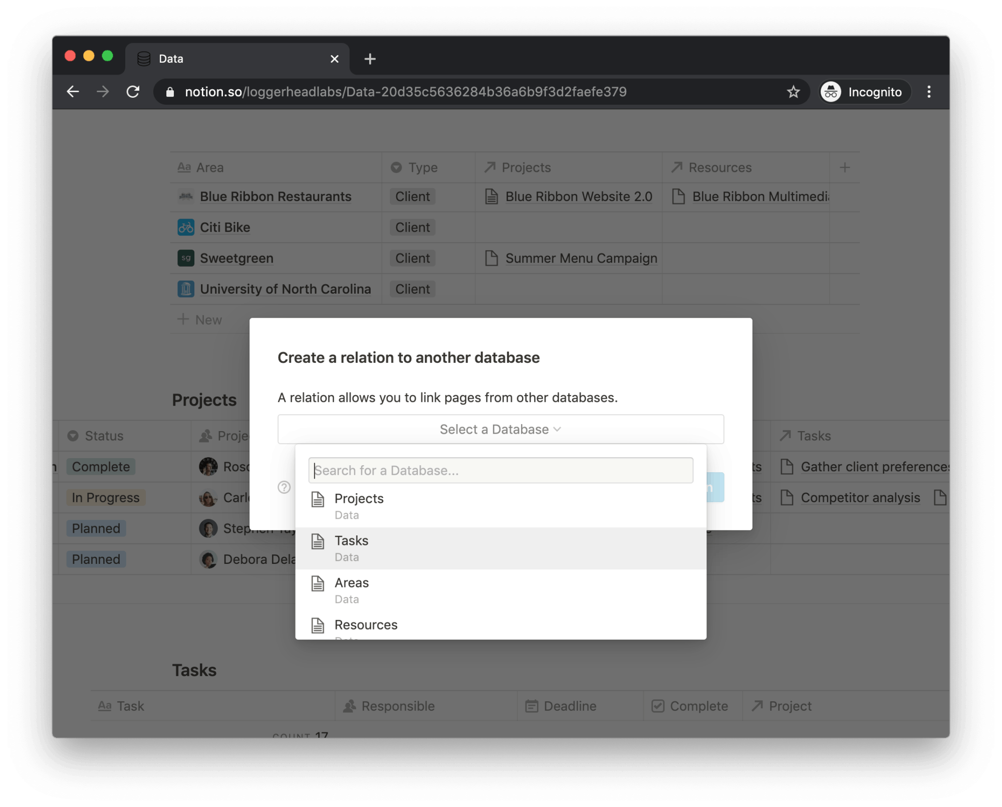Link Notion Databases: Projects to Tasks