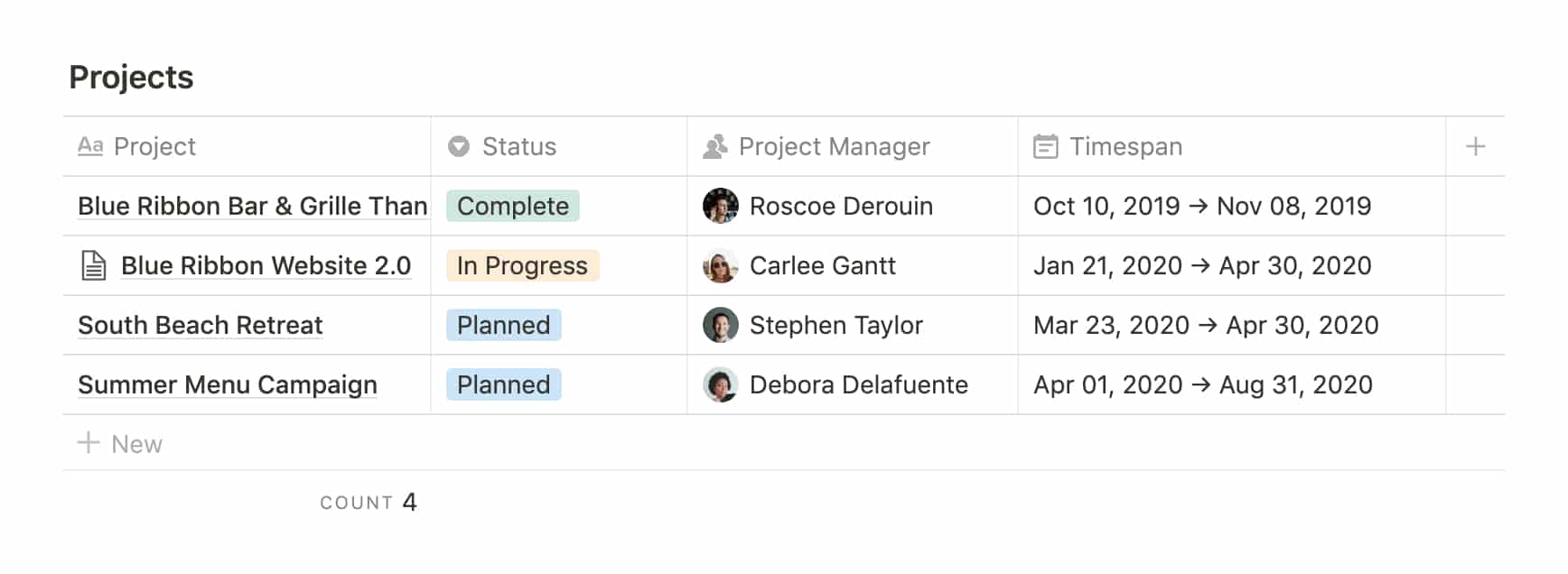 Notion Database: Projects