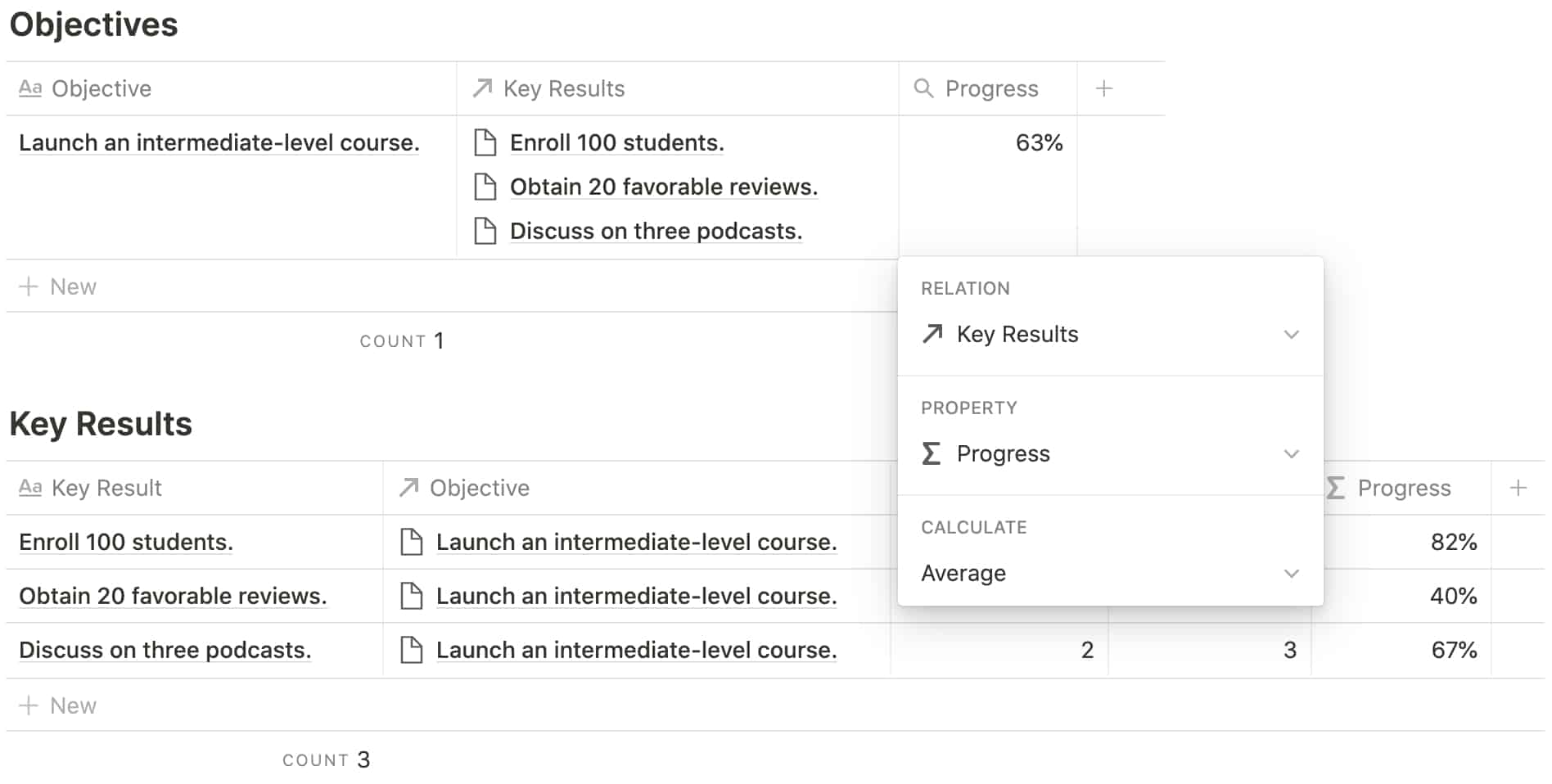 Notion OKR Progress