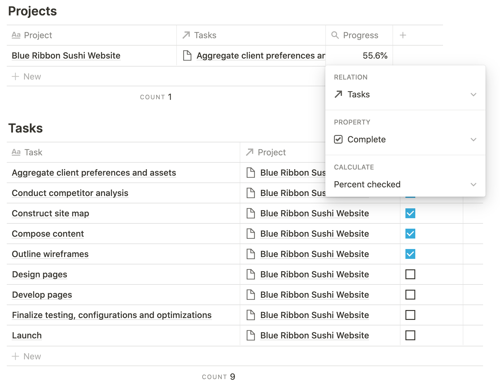 Notion Project Progress Configuration