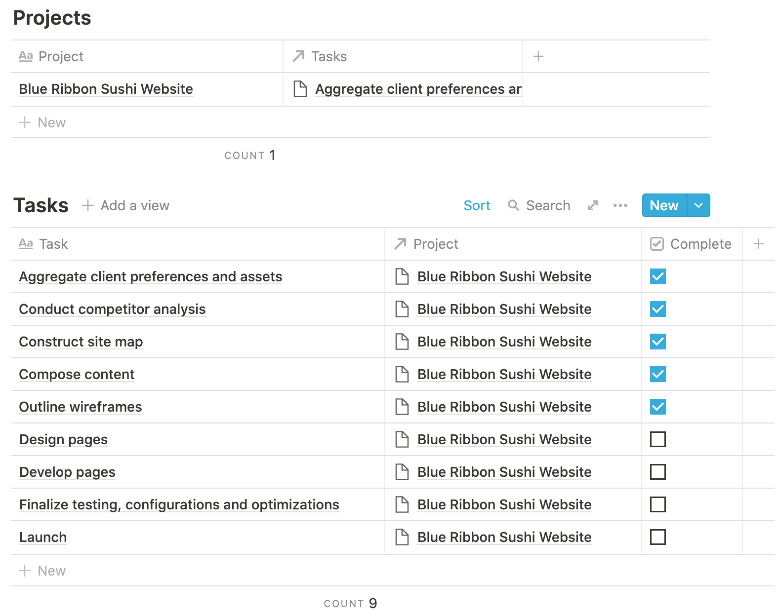 Notion Projects and Tasks