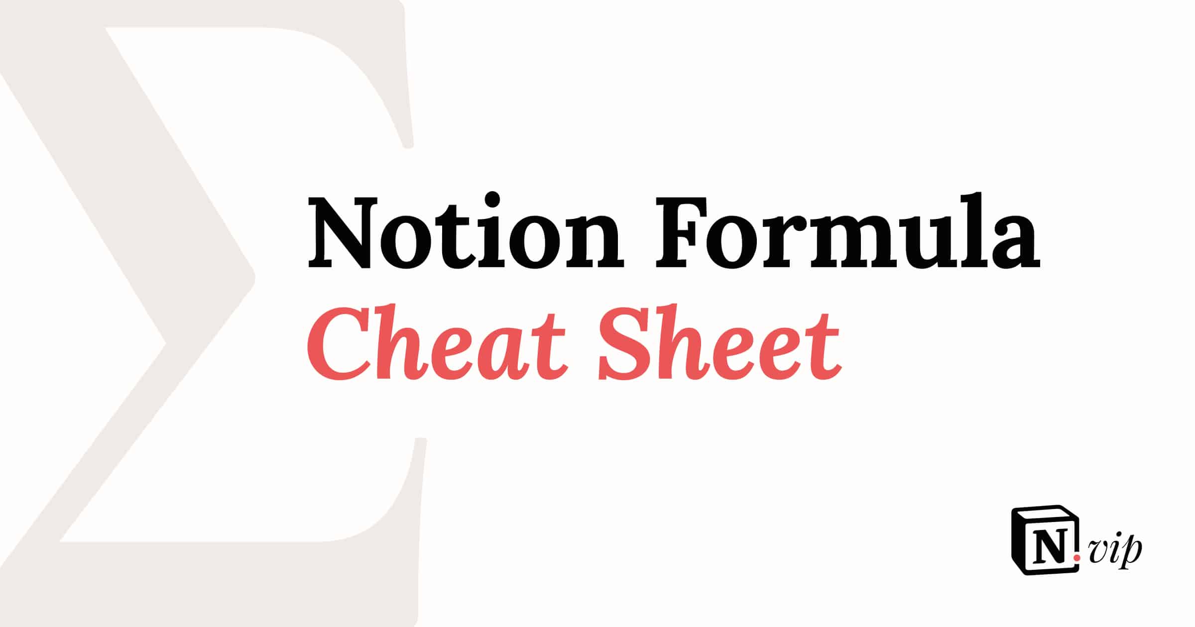 Notion Formula Cheat Sheet