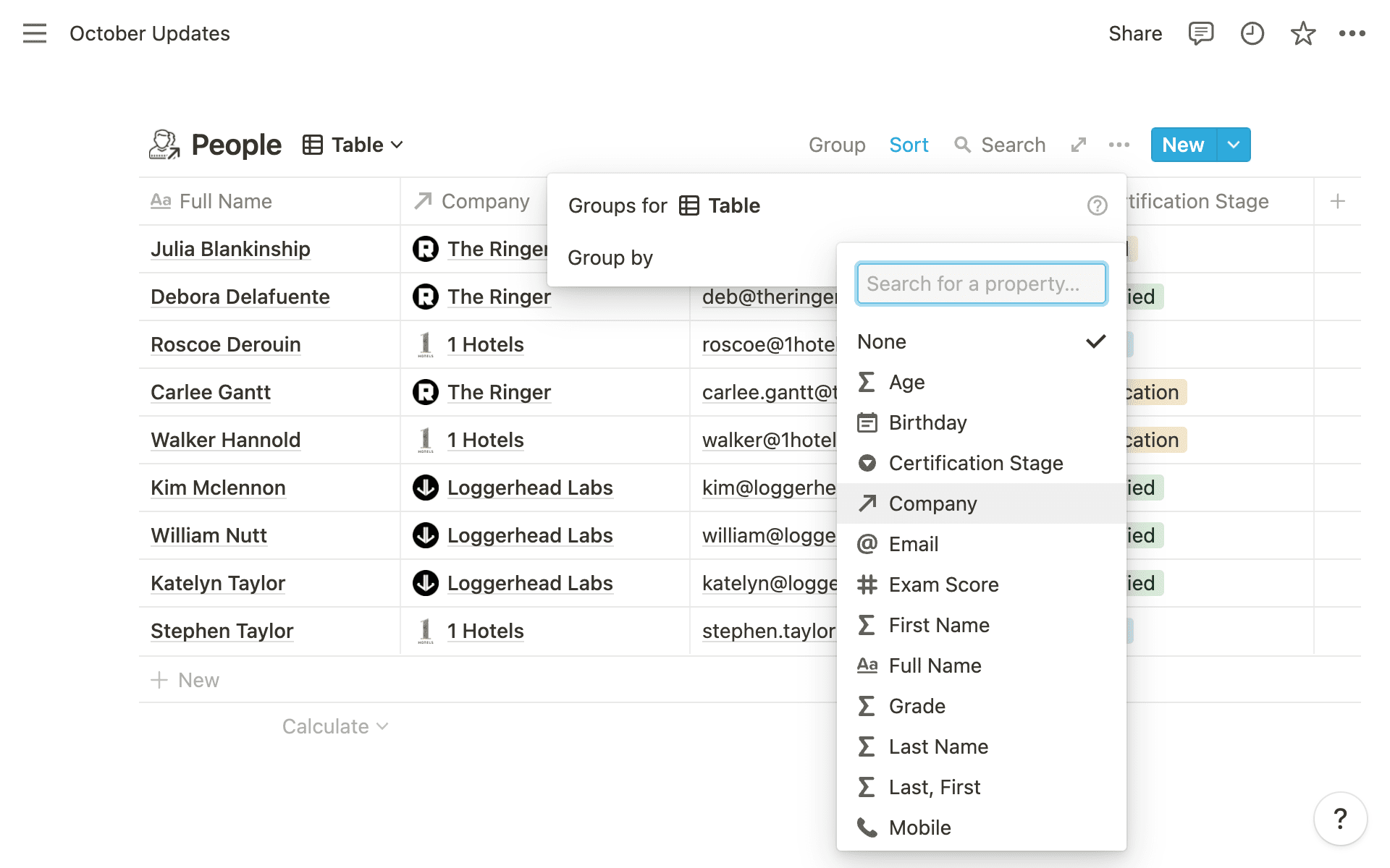 Notion: Select Grouping Property